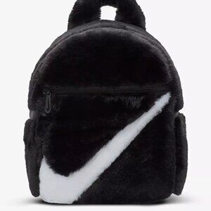 Nike Faux Fur Small (MINI) Backpack Black & White FB3049-010 NWT